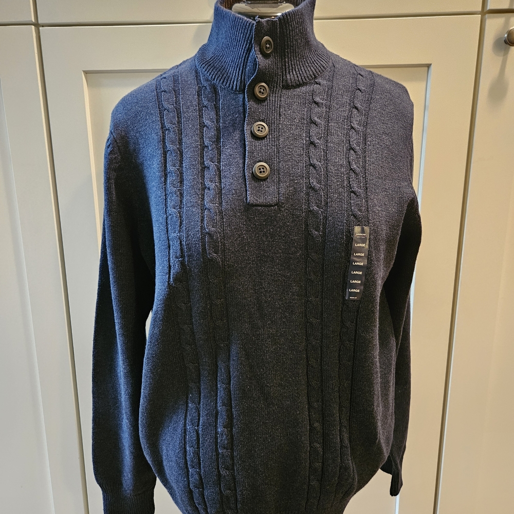 Arrow Men's Navy Cable Knit Turtleneck Sweater NWT